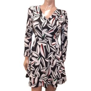 BOBOSISTER Long Sleeve Wrap Dress Leaf Print Fit & Flare Vneck Womens Size Small